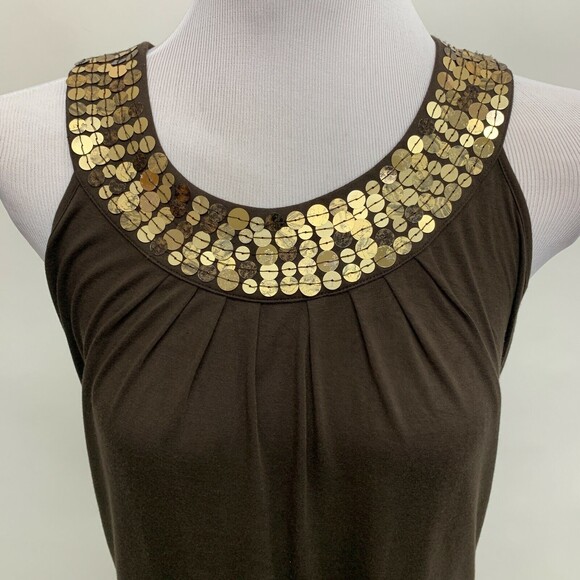 Michael Kors Women's Top Petite Small Brown Sleeveless Sequins - Picture 2 of 8